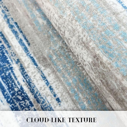 Modern Abstract 4x6 Living Room Washable Rug Non-Slip Soft Bedroom Area Rug Blue Thin Print Faux Wool Floor Carpet Throw Rugs for Nursery Playroom Dining Room Indoor Office Home Decor