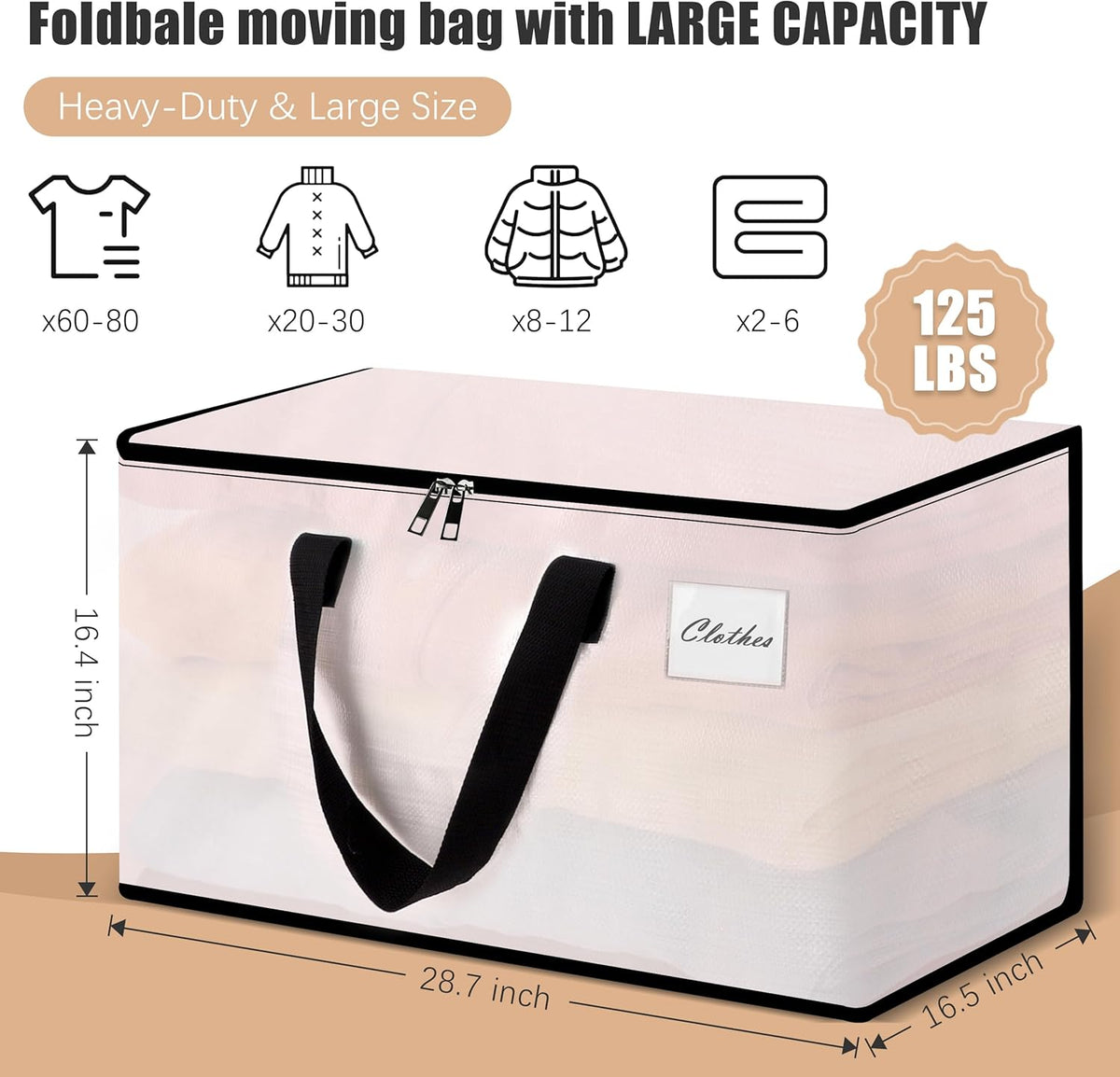 Heavy Duty Moving Bags - Extra Large Packing Bags and Storage Totes, Collapsible and Foldable Option for Moving and Storage, Clear, 125 L - 18 Pack