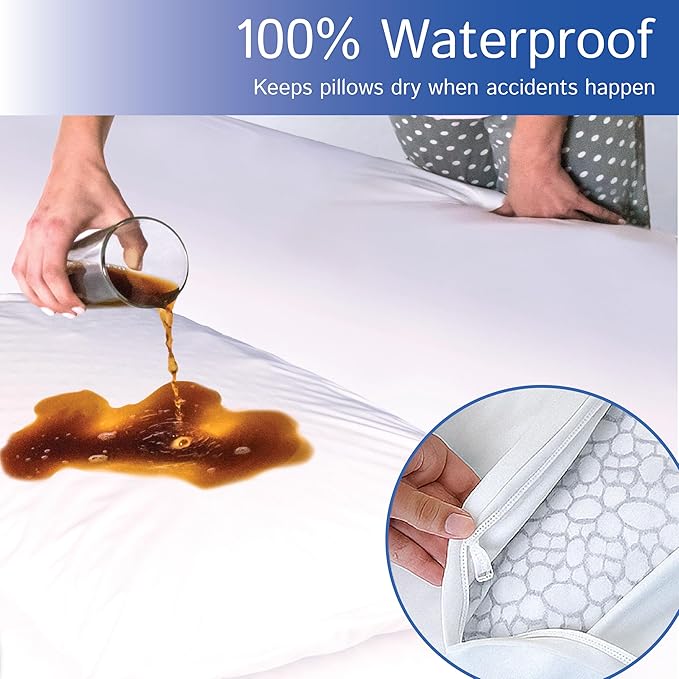 Standard Pillow Protectors (Set of 2) – Zippered Waterproof Pillow Covers Hypoallergenic Dust and Allergen Proof Pillowcase Encasement