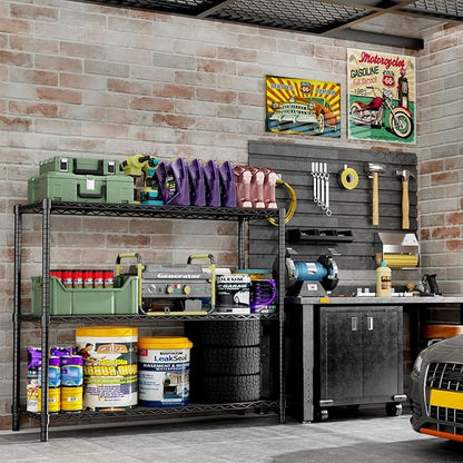 Storage Shelves, 3 PCS 48" L x 20" W x 47" H Heavy Duty Garage Wire Shelving Unit Loads 1200LBS, 3-Tier Adjustable Metal Industrial Utility Shelf Rack for Kitchen, Laundry Room, Basement