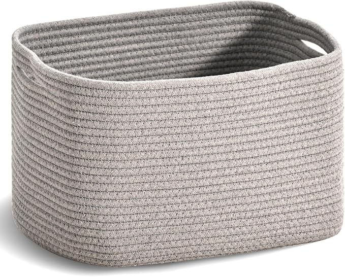 Woven Cotton Rope Storage Basket for Organizing, Cute Decorative Baskets for Gifts Empty, Organizer Bins for Dog Toy, Baby Laundry, 15“×11”×9.5“, Light Grey