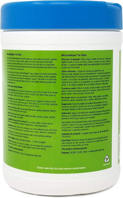 MiracleWipes for Paint Prep & Cleanup, Remove Tough Grime Build-Up, Wet Paint, Caulking, Epoxy, Colorant, and more from Hands, Surfaces, & Tools - 60 Count