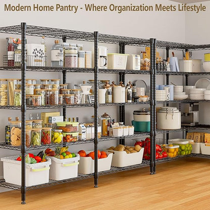 Himimi 72" W Wire Rack Shelving-2000LBS Capacity, Adjustable Storage Shelves Metal Shelves for Storage, 5-Tier Heavy Duty Wire Organizer for Kitchen, Garage, Pantry, 72" W x 18" D x 72" H, Black