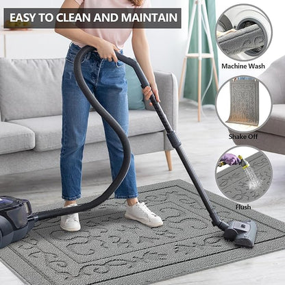 FONEYI Indoor Door Mat 20" x 32", Dirt Trapper Door Mats Non-Slip Entryway Rugs Washable, Absorbent Resist Dirt Welcome Mat, Low Profile Inside Floor Mats for Front Back Door and Entryway, Light Grey