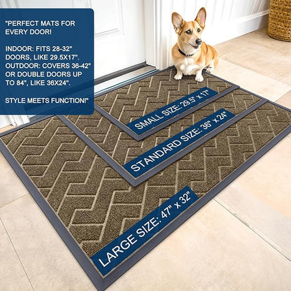 OLANLY Front Door Mat Indoor Outdoor Entrance, Waterproof All-Season, All-Weather Doormat, Sturdy Natural Rubber, Low Profile, Easy Clean Patio Porch Entryway Mat, Herringbone Brick (Brown, 71x47)