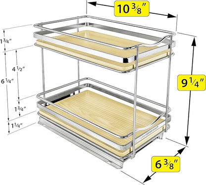 LYNK PROFESSIONAL® Élite™ Pull Out Spice Rack Organizer for Inside Kitchen Cabinets - 6-1/4 inch Wide - Slide Out Drawer – Wood/Chrome Sliding Spice Cabinet Organization Shelf Racks - 2 Tier