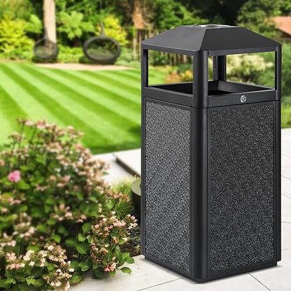 Square Waste Container with Dome Lid | Commercial Outdoor Garbage and Trash Container, Black, 15 Gallon