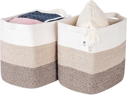 Medium and Large Woven Basket//With Handle, Used for Toys and Fabric Storage Basket used for Storing xl Storage Box, Decorative Storage Box Room 2pack (14L*12H Gradient Brown, 14L*10W*12H)