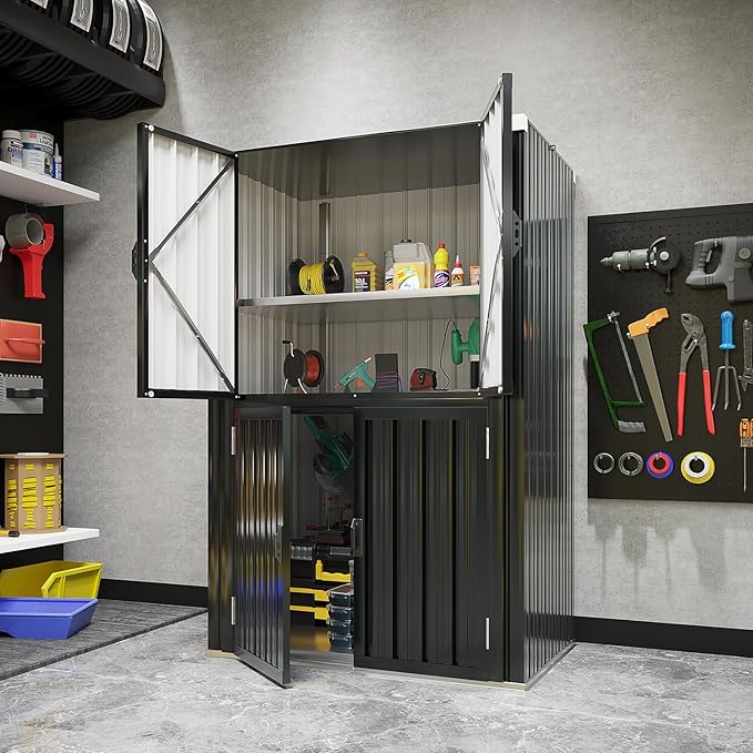 AECOJOY Large Outdoor Storage Cabinet Waterproof with Shelves, Lockable Vertical Outdoor Cabinet, Large Storage Shed Tall Weatherproof Cabinets Garden Sheds & Outdoor Storage Clearance in Dark Grey