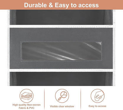 5-Tier Over The Door Storage Organizer with 10 Side Mesh Pockets, 48 lbs Load Capacity, 3 Hooks Design, Door Hanging Organizer with Clear Windows for Bathroom, Bedroom, Nursery, Kitchen-Grey