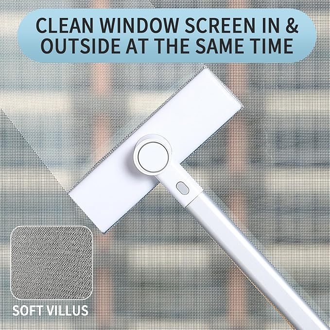 Window Screen Cleaner 2 in 1，mesh Screen Cleaner Brush Washing Equipment，Cleaning Tools for Porch Screens and Pet Hair Cleaner ，Wet and Dry Dual-Use Window Sill Cleaner Tool