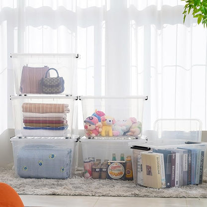 Citylife 82 QT Clear Plastic Storage Bins with Lids Stackable and Nestable Storage Boxes with Lids Large Plastic Storage Containers for Garage, Closet, Kitchen, 4 Packs