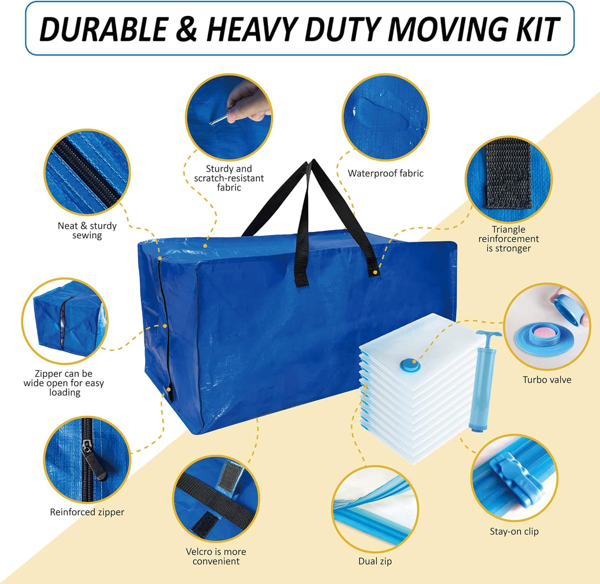 20 Pack Heavy Duty Extra Large Moving Totes with Backpack Straps & Large Vacuum Storage Bags - Space Saving, Fold Flat, Includes Vacuum Bags