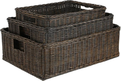The Basket Lady Under The Bed/Basic Wicker Storage Basket, Medium, 20 in L x 14.5 in W x 6 in H, Antique Walnut Brown