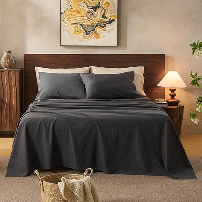 100% Linen Sheets Queen Size,Breathable & Durable 4-Piece Bed Flax Sheet Set,Soft All-Season Bedding for Hot Sleepers 16" Deep Pocket Oeko-TEX Certified,（Queen, Dark Grey）
