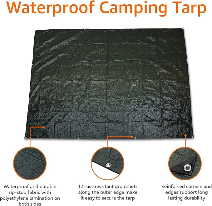 Amazon Basics Waterproof Camping Tarp, 8 Feet x 10 Feet, Dark Green