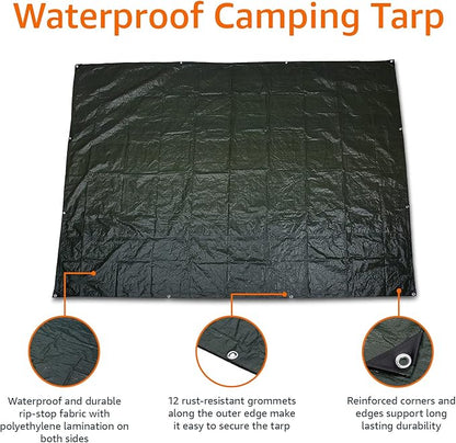 Amazon Basics Waterproof Camping Tarp, 8 Feet x 10 Feet, Dark Green