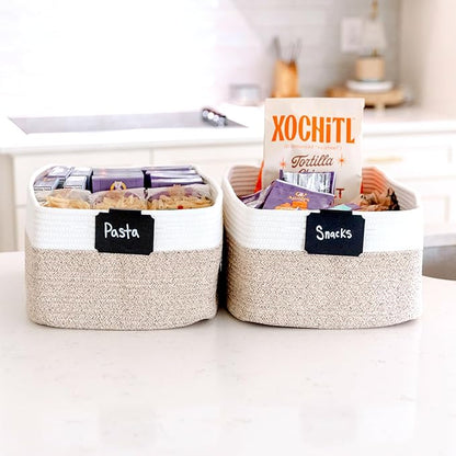 NaturalCozy Storage Baskets 16.8”x13”x7.6” Cotton Rope Woven Baskets for Organizing 3-Pack | Toy Storage Bins | Basket for Shelves, Laundry, Blanket, Clothes, Closet, Kitchen, Bathroom, Gifts