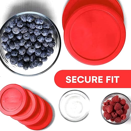 Wood Grip - Lids for Pyrex and Anchor Round Glass Containers - Lids for Pyrex Glass Containers - Replacement Lids (Red, 2 Cups, 6 Pack)