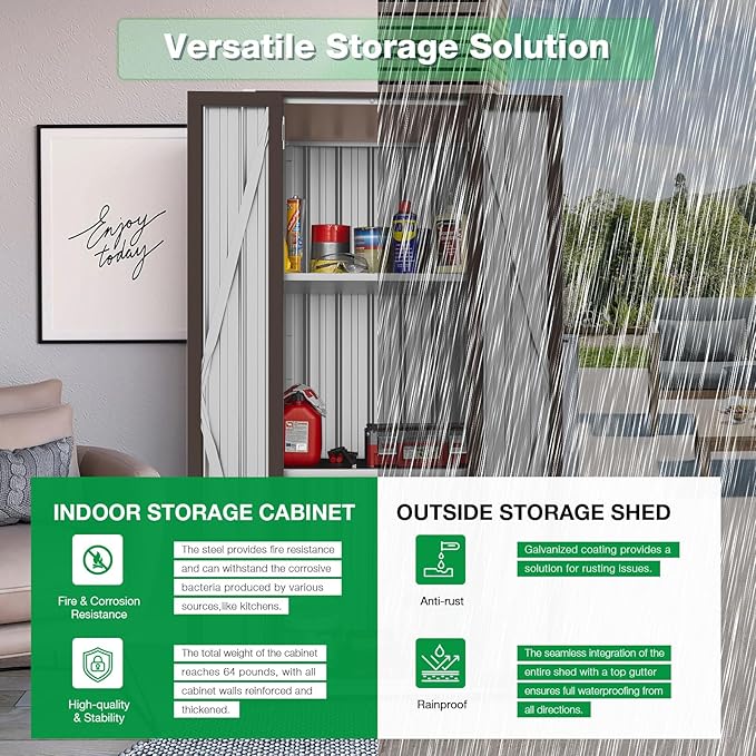 AECOJOY Outdoor Storage Cabinet Waterproof with Shelves, Vertical Tall Garden Outdoor Cabinet, Sheds & Outdoor Storage Clearance Cabinet Weatherproof for Outside in Brown