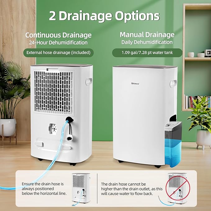 Shinco 86 Pints Dehumidifier for Home and Basements, 5000 Sq.Ft Dehumidifiers with Drain Hose, Auto or Manual Drainage, Auto Defrost, Quietly Remove Moisture, Intelligent Humidity Control, 24HR Timer