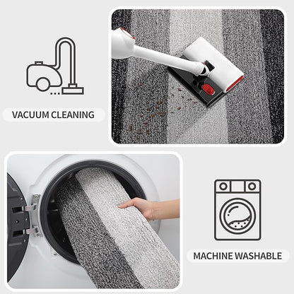Kitinjoy Indoor Outdoor Door Mat, 71x24 Non-Slip Absorbent Dirt Trapper, Low-Profile Washable Inside Entrance Front Floor Mat, Sturdy Soft Entry Doormats for Entryway, Grey