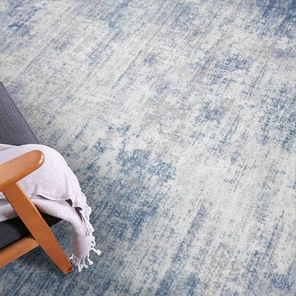 IOHOUZE Abstract Area Rugs 6x9 Ft Washable Rugs for Living Room, Non Slip Dining Room Rug, Printed Faux Wool Rugs for Bedroom, Floor Carpet for Office Nursery Playroom, Light Blue White