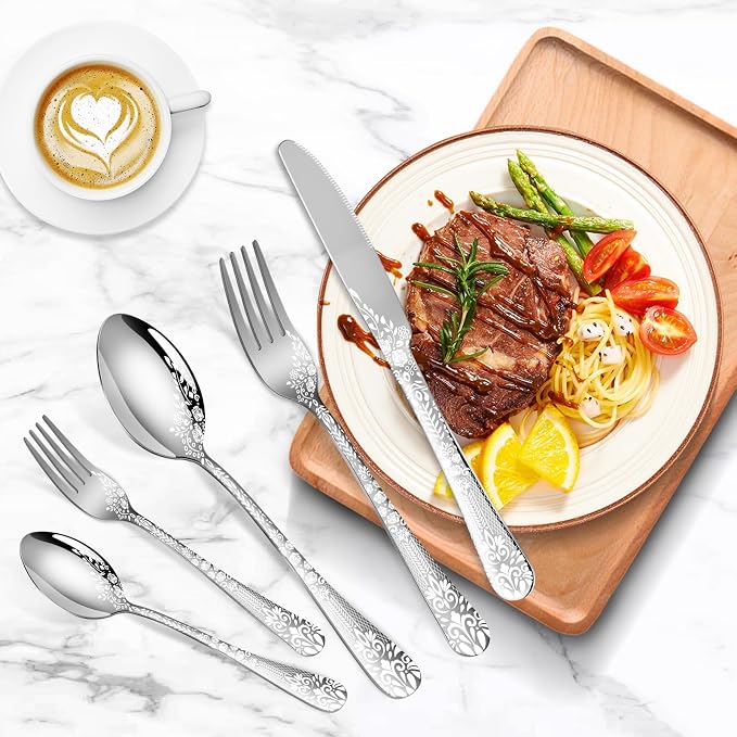 40 Piece Silverware Set, Stainless Steel Flatware Cutlery Set Service