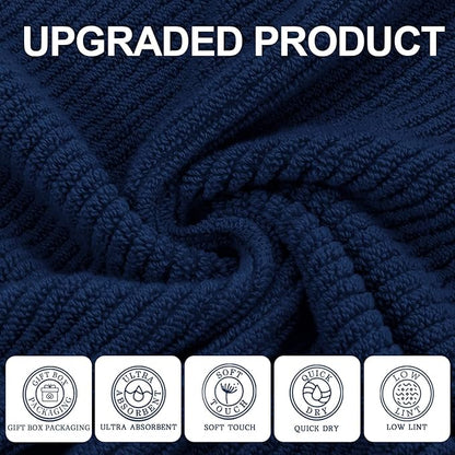 Wash Cloths for Your Face (13"x13") - 100% Cotton | Lightweight | Thick | Quick Dry | Soft | Absorbent, Hand Towels 6 Pack, Wash Cloths for Bathroom & Showering, Towel Gift Set, Navy Blue