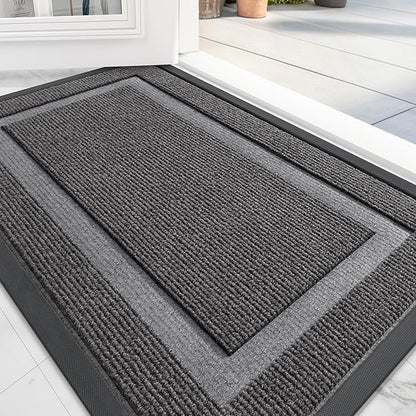 OLANLY Front Door Mat Indoor Outdoor Entrance, Waterproof All-Season, All-Weather Doormat, Sturdy Natural Rubber, Fade Resistant, Low Profile, Easy Clean Patio Porch Entryway Mat, 71x23, Dark Grey