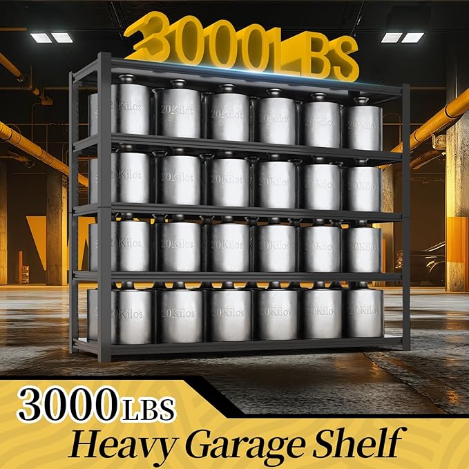 47.8" W Heavy Duty Garage Shelving 3000LBS Storage Shelves, Adjustable 5-Tier Storage Rack, Metal Shelves for Garage/Warehouse/Basement, 47.8" W x 19.8" D x 72" H, 3 Pack