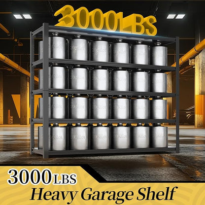 47.8" W Heavy Duty Garage Shelving 3000LBS Storage Shelves, Adjustable 5-Tier Storage Rack, Metal Shelves for Garage/Warehouse/Basement, 47.8" W x 19.8" D x 72" H, 4 Pack