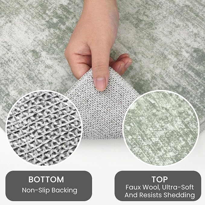 IOHOUZE Abstract Runner Rug 2x6 Ft Washable Runners for Hallways, Non Slip Kitchen Runner Printed Faux Wool Entryway Runner Indoor, Modern Abstract Floor Carpet for Hall Kitchen Bedroom, Sage Green