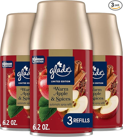 Glade Automatic Spray Refill, Warm Apple & Spices, Scented Air Freshener for Home and Bathroom, 6.2 Oz, 3 Count