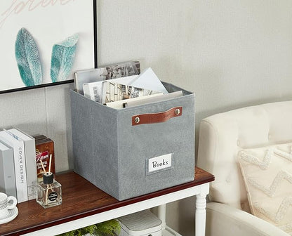 DECOMOMO Storage Bins, Cube Storage Bin with Labels, Fabric Storage Cubes for Shelves (11" / 6pcs, Texture Grey)