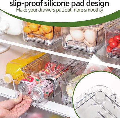 4 Pack Fridge Organizer Drawers, Stackable Pantry Organizers and Storage, Clear Pull-Out Refrigerator Organizer for Fruit, Vegetable Storage and Keep Fresh