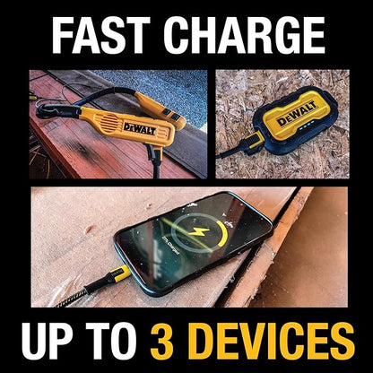 DEWALT Heavy Duty 3 Port Dual USB C Charger Block, USB C Power Adapter GaN Charger (65W), PPS 3-Port Fast Compact Foldable for MacBook Pro/Air iPad Pro Galaxy S23 Dell XPS 13 iPhone 17/16/15