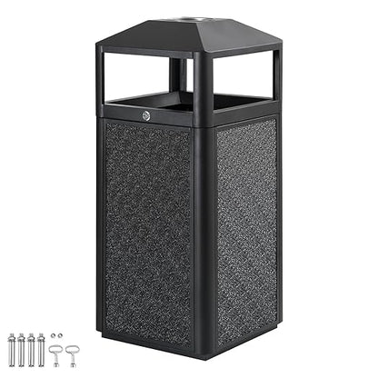 Square Waste Container with Dome Lid | Commercial Outdoor Garbage and Trash Container, Black, 15 Gallon