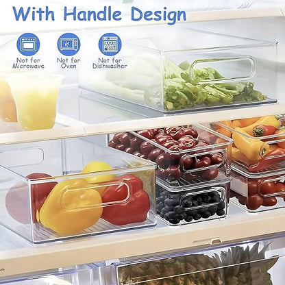 6 Pack Refrigerator Organizer Bins,3 Sizes Clear Pantry Storage with Handles and 30 PCS Plastic Bags for Fridge, Freezer, Shelves, Drawer, Bins, Snack Organizer for Home & Kitchen
