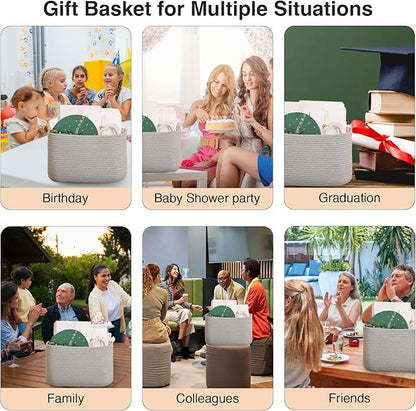 Woven Cotton Rope Storage Basket for Organizing, Cute Decorative Baskets for Gifts Empty, Organizer Bins for Dog Toy, Baby Laundry, 15“×11”×9.5“, Light Grey