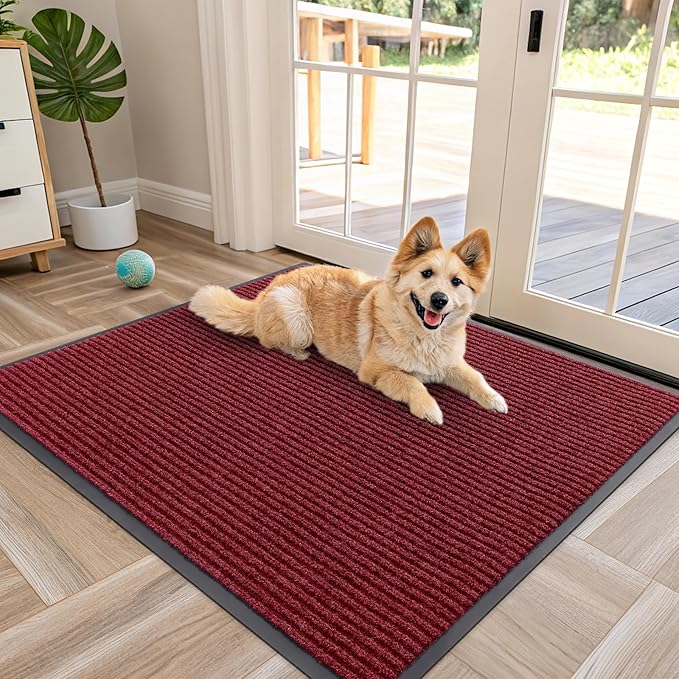 OLANLY Front Door Mat Indoor Outdoor Entrance, Waterproof Heavy Duty Doormat, Fade Resistant, Low Profile, Easy Clean Patio Porch Welcome Floor Mats for Entry, 40x32, Wine Red