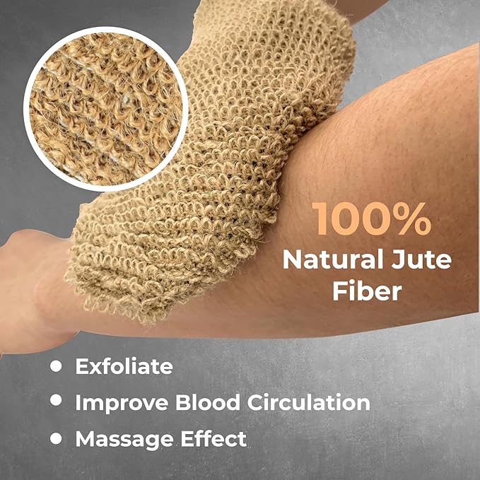 GUARD&MARINE Natural Shower Mitts - Jute Bath Gloves for Skin Exfoliation, Mitt Washcloth for Body Scrub and Cleansing - Good for Men and Women - Set of 2 Wash Mittens