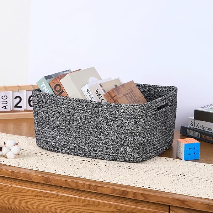 Large Storage Baskets for Organizing, Closet Shelf Baskets for Clothes Blanket Towels, Baby Nursery, Toy Bins Box, Woven Rope Baskets, 17 x 13 x 7.5”, 4 Packs Dark Gray