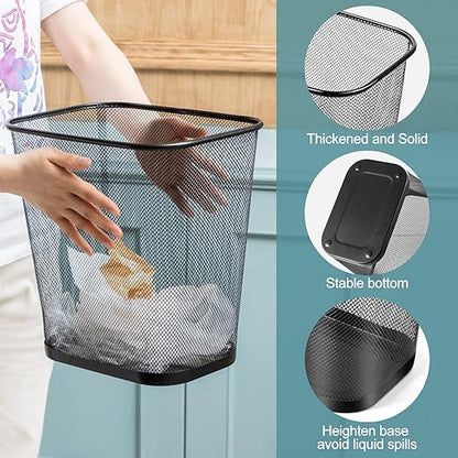 Nuanchu 6 Pcs Mesh Square Trash Cans 4 Gallons Wire Wastebasket for Home Black Metal Office Garbage Cans Rectangular Trash Bin for Kitchen Bathroom Bedroom, 11.7 x 8.5 x 11.8 Inch (Black)