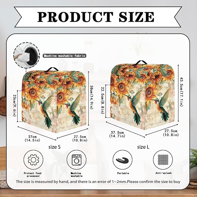 Stand Mixer Covers Hummingbird Sunflower Print Stand Mixer Dustproof Cover Compatible with Kitchen Aid Mixer Washable Stand Mixer Covers for 6-8 Qt Mixer