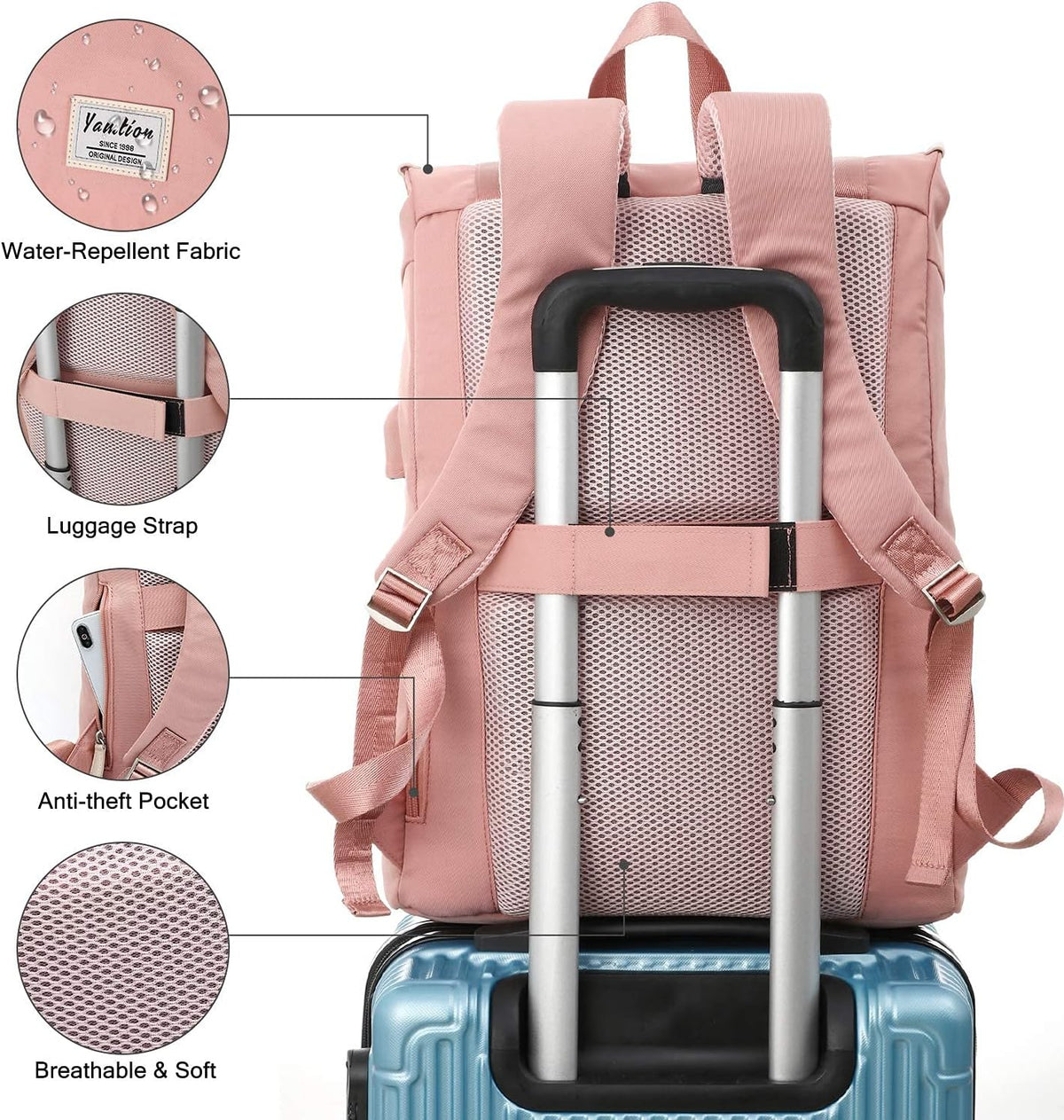 Women Backpack Schoolbag for Teen Girls,College Student Bookbag for 17 Inch Laptop,Work Gym Computer Bags with USB Charging Port