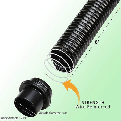 2 1/2 Vaccum Dust Collection Hose Accessories for Woodworking Shop Vac Saw Dust Floor Nozzle, Brush, and Hose Kit for Shop Vac (6’ Hose)