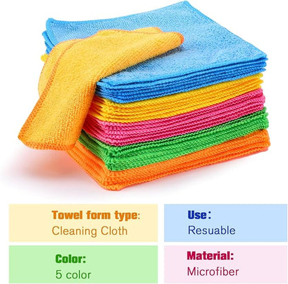 Tanlade Microfiber Cleaning Cloth Cleaning Rags Reasonable Kitchen Towels Microfiber Towels Cars Wash Dry Erase Cloth(6 x 6 Inch,Green/Blue/Yellow/Pink/Orange,50 Pcs)