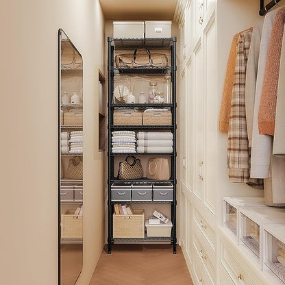 8 Tier 2000 lbs Storage Rack Metal Wire Shelving Unit, Storage Standing Shelf Organizer for Laundry Bathroom Kitchen Pantry Closet Garage Basement Utility Room, Black 13.8" D x 23.6" W x 79.5" H