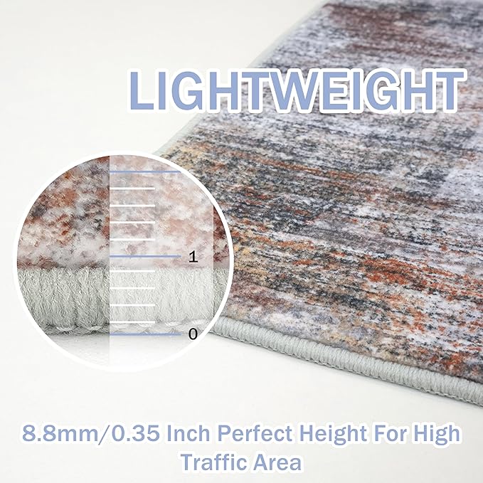 IOHOUZE Abstract Area Rug 4x6 Ft Washable Rugs for Entryway Indoor, Non Slip Small Living Room Rugs Printed Faux Wool Throw Rug, Floor Carpet for Kitchen Nursery Playroom, Orange Grey